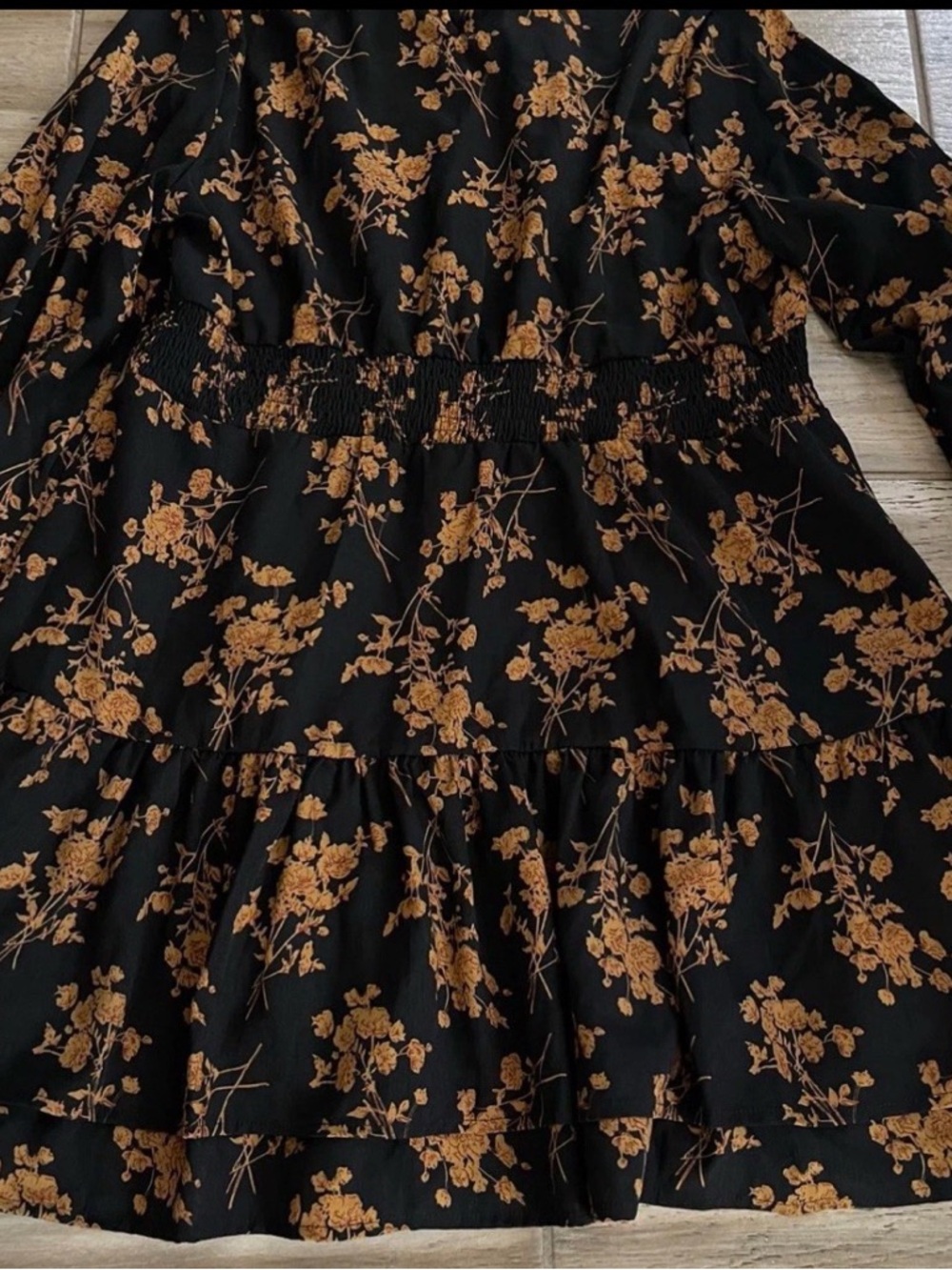 Shein Black Floral Tiered Dress with Mustard Blooms